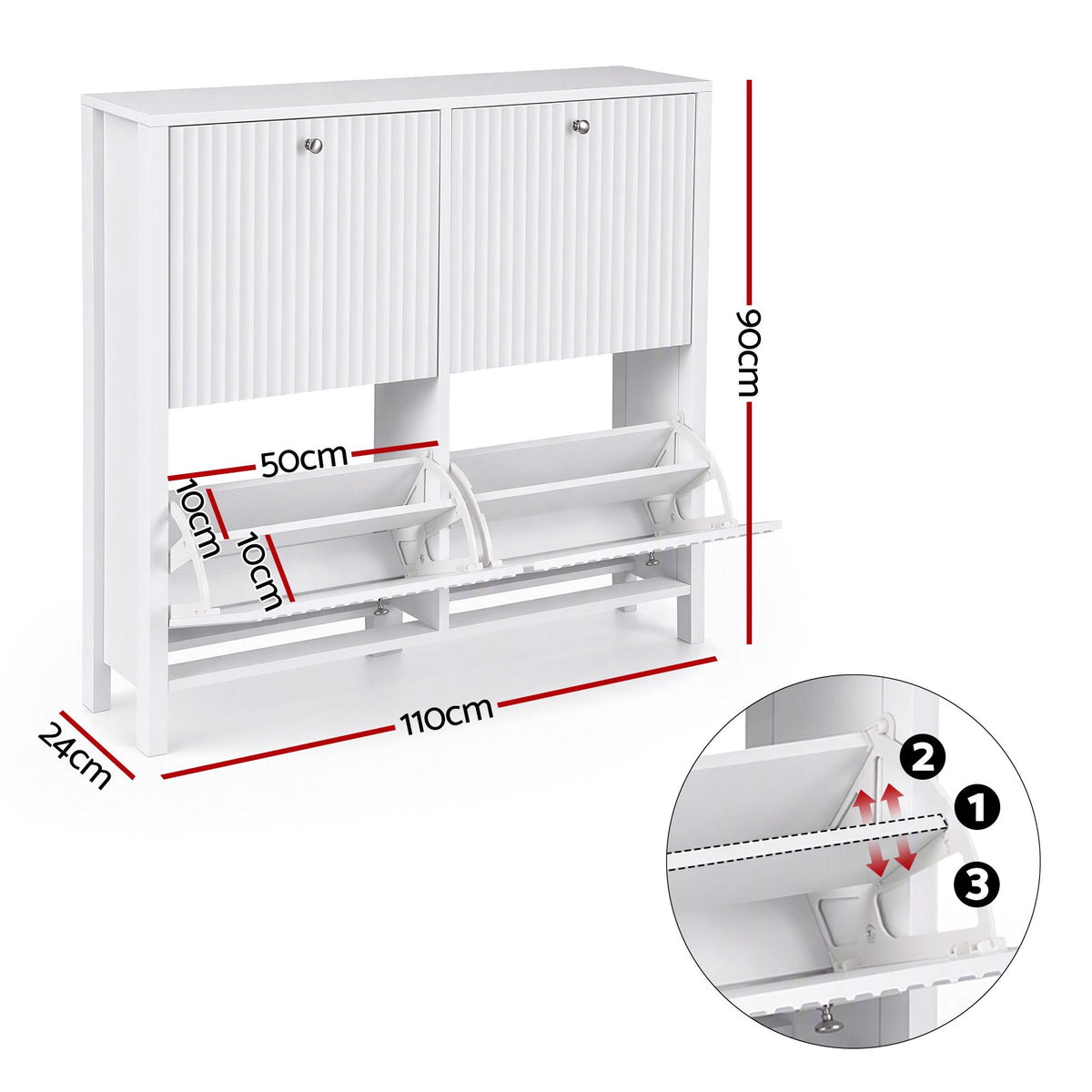 Artiss Shoe Cabinet 4 Flip Drawers Fluted Front Adjustable Shelves 110cm White