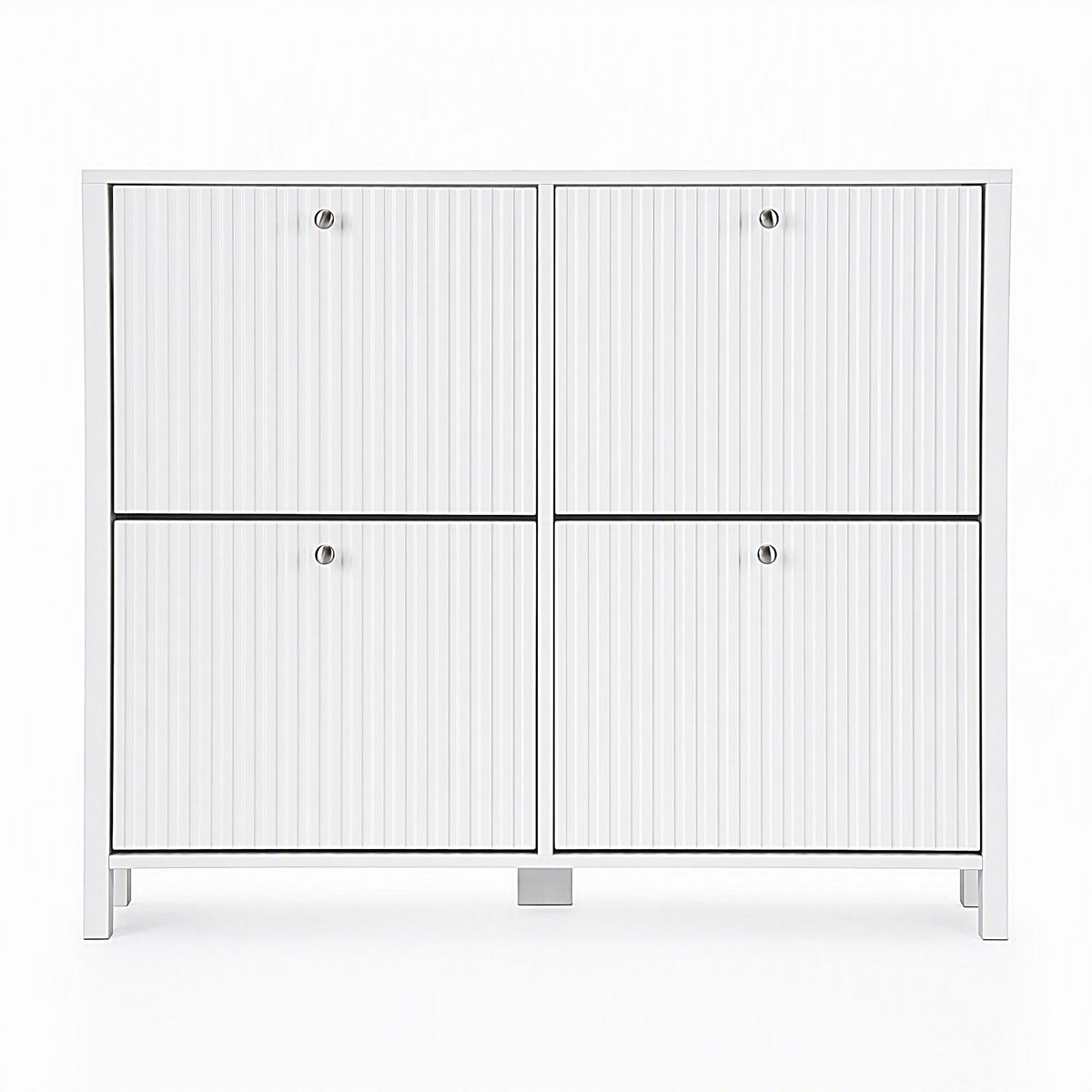 Artiss Shoe Cabinet 4 Flip Drawers Fluted Front Adjustable Shelves 110cm White