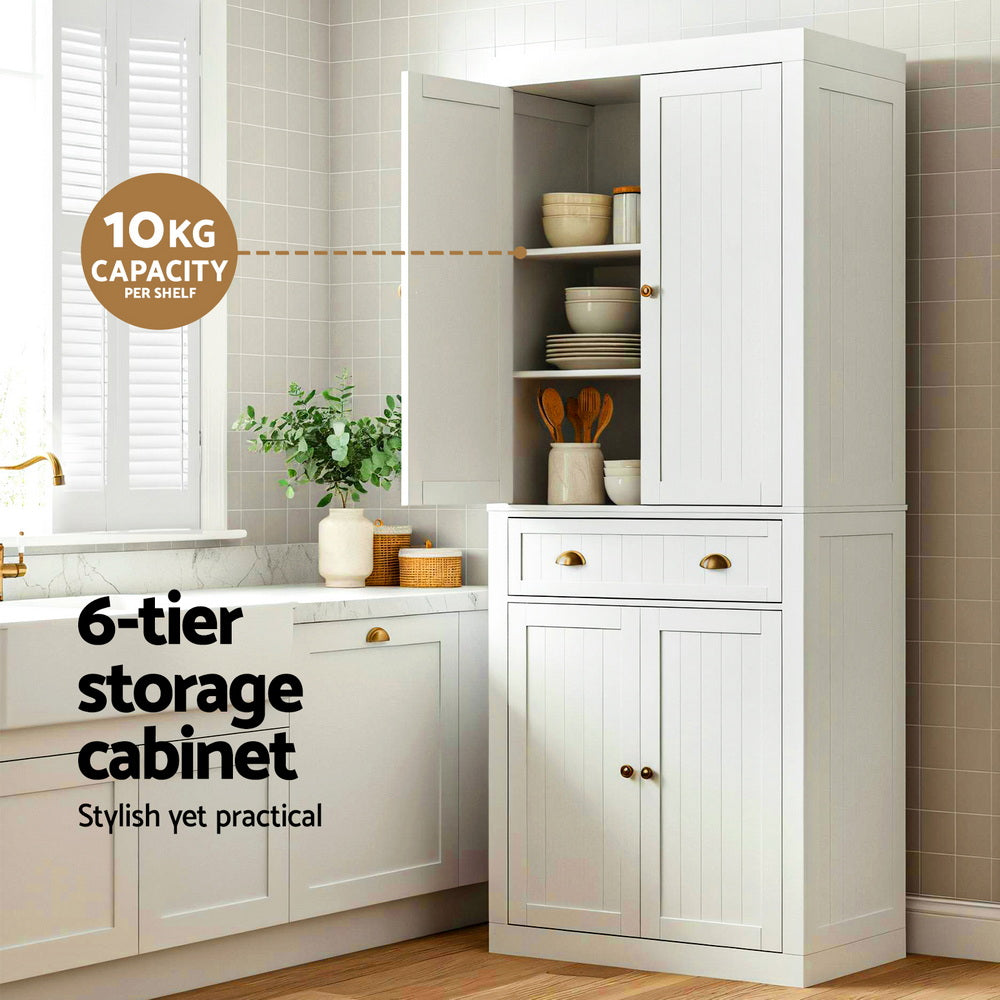 Buffet Sideboard Cabinet White 6 Tier Storage Cupboard with Drawer