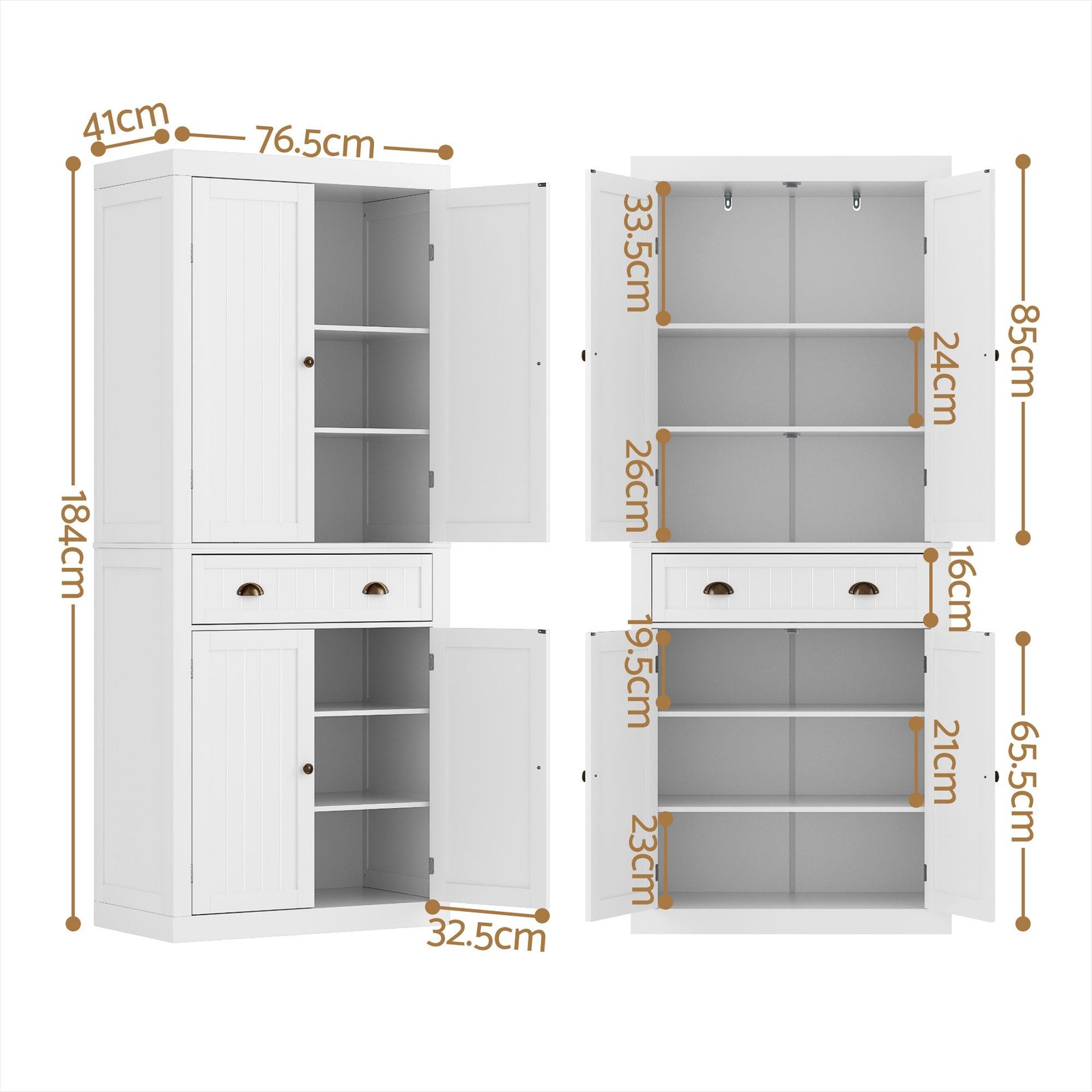 2x Buffet Sideboard Cabinet 6-Tier Storage Pantry Cupboard Drawer White
