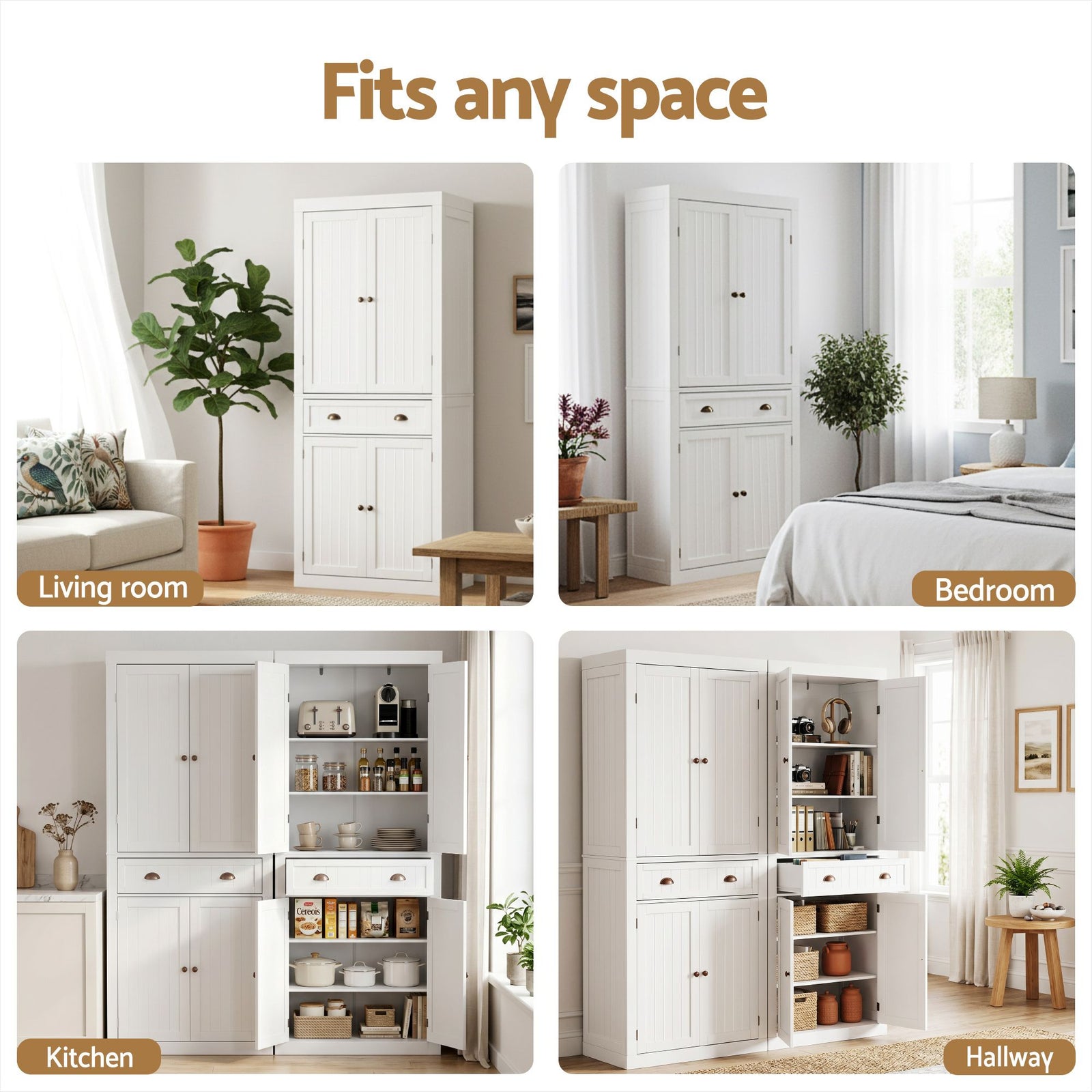 2x Buffet Sideboard Cabinet 6-Tier Storage Pantry Cupboard Drawer White