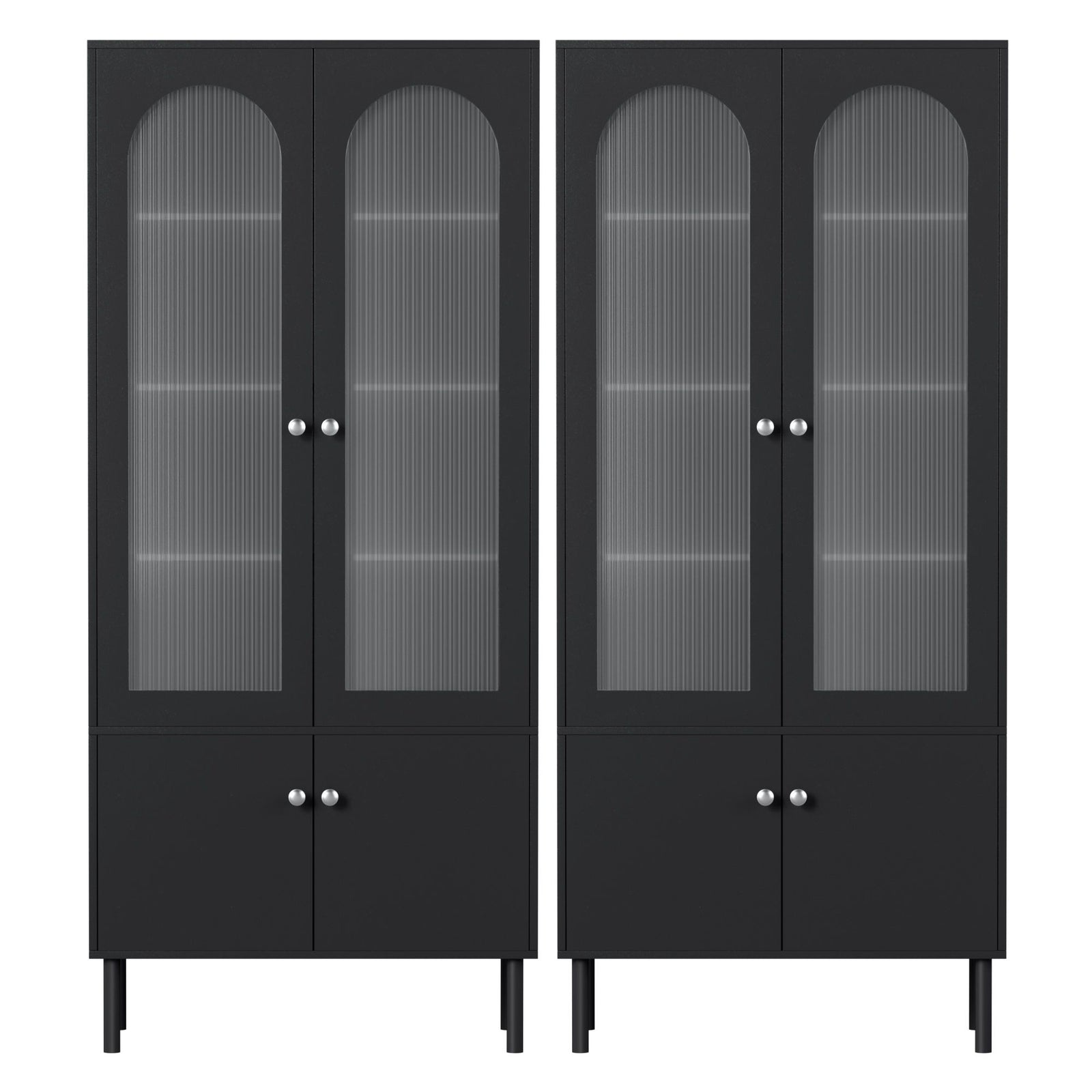 2x Buffet Sideboard Cabinet Pantry 5-Tier Storage Cupboard Fluted Black