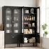 2x Buffet Sideboard Cabinet Pantry 5-Tier Storage Cupboard Fluted Black
