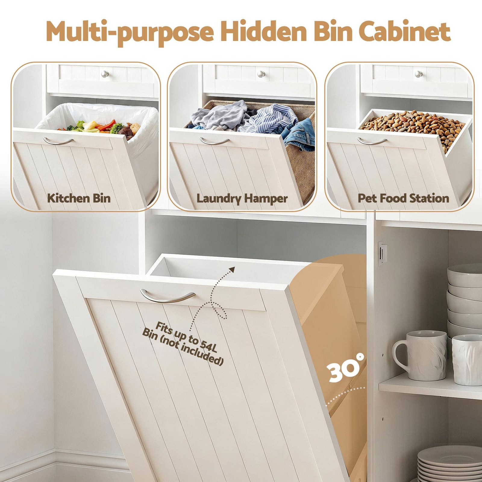 Kitchen Buffet Station – Tilt‑Out 54L Bin, Drawers, Adjustable Cabinet, 100cm