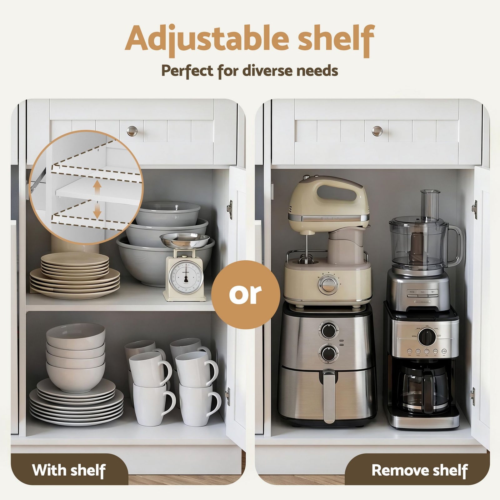 Kitchen Buffet Station – Tilt‑Out 54L Bin, Drawers, Adjustable Cabinet, 100cm