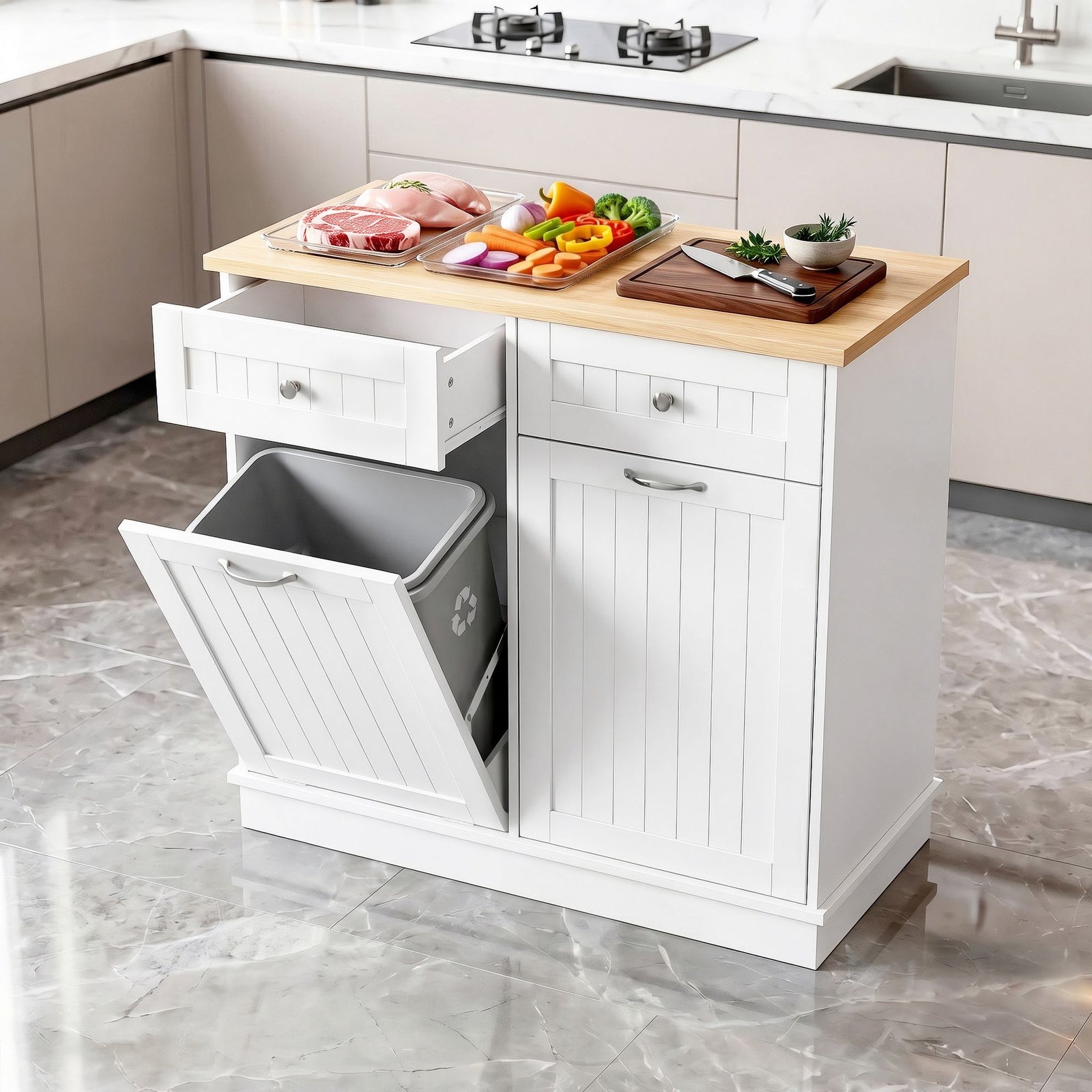 Kitchen Buffet Station – Tilt‑Out 54L Bin, Drawers, Adjustable Cabinet, 100cm