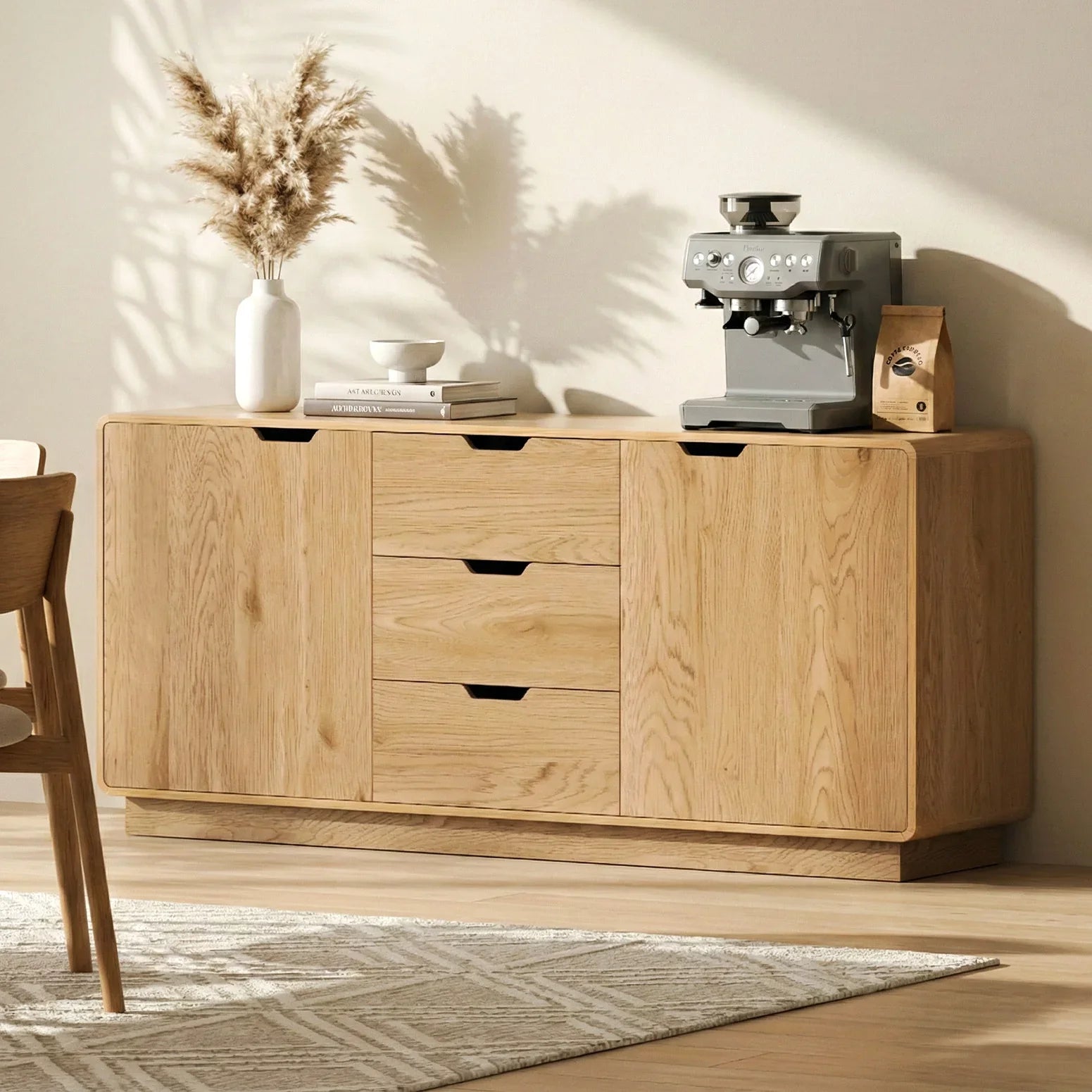 Buffet Sideboard Cabinet Storage Kitchen Cupboard Drawers Round Edge Oak