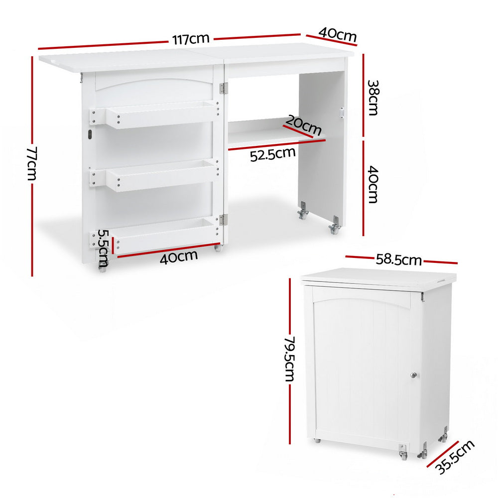 Folding Sewing Table Sewing Machine Desk Multi-functional Rolling Work Table Craft Station