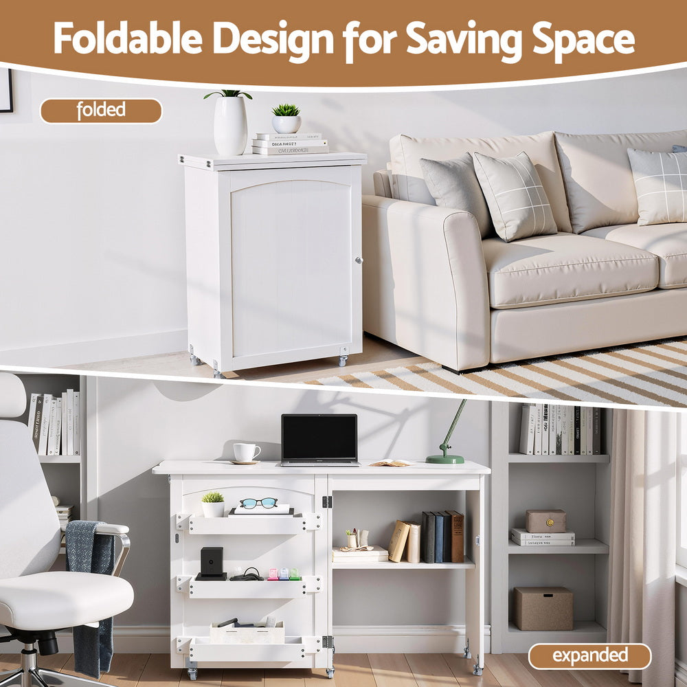 Folding Sewing Table Sewing Machine Desk Multi-functional Rolling Work Table Craft Station