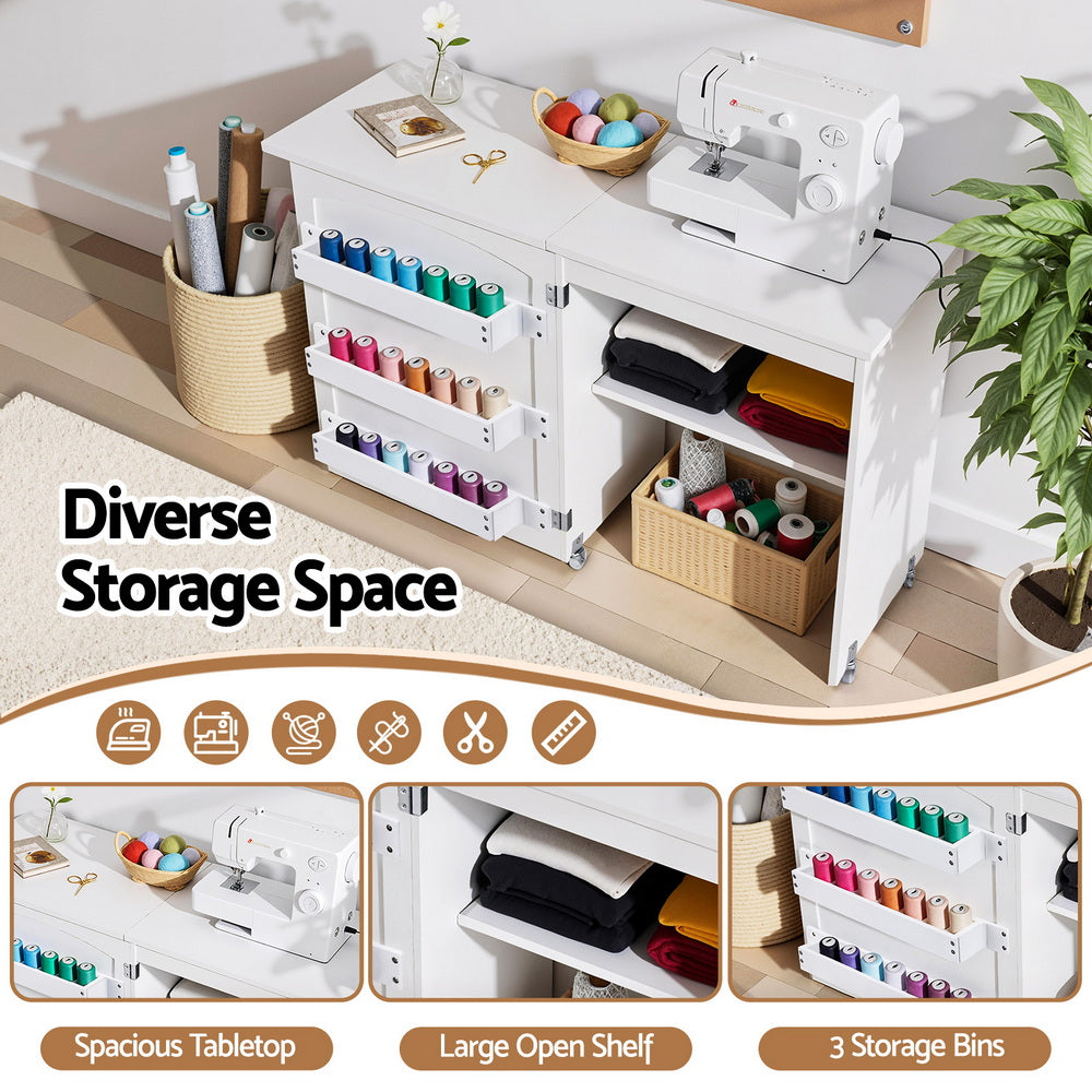 Folding Sewing Table Sewing Machine Desk Multi-functional Rolling Work Table Craft Station