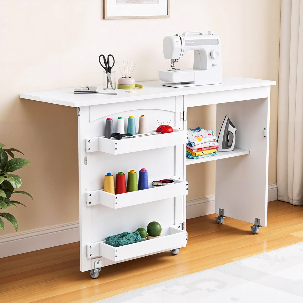 Folding Sewing Table Sewing Machine Desk Multi-functional Rolling Work Table Craft Station