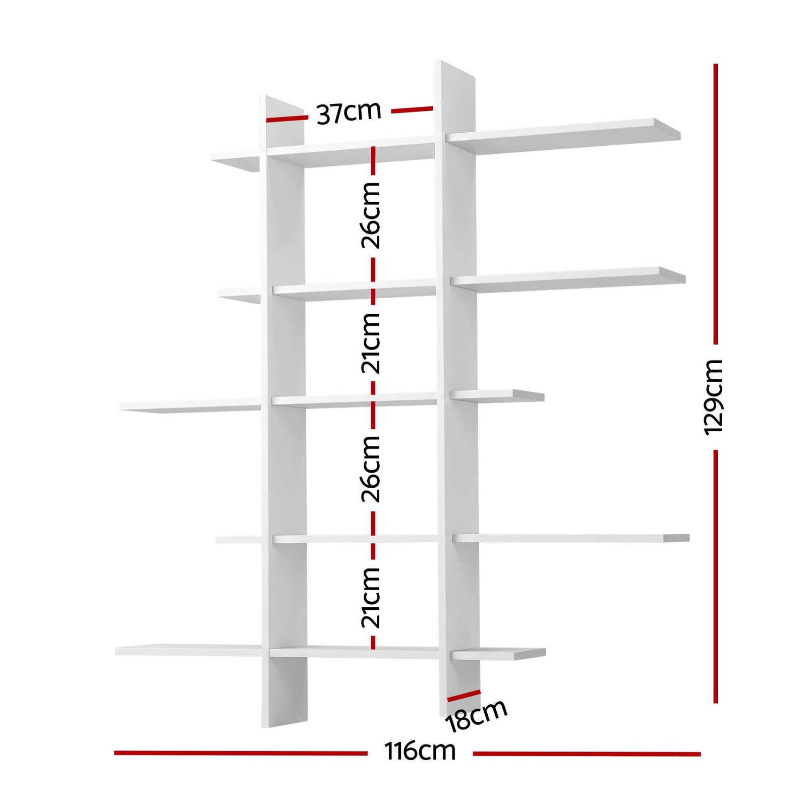 Artiss 15-Section Floating Wall Shelf, White, 116x18x129cm E1 PB Board
