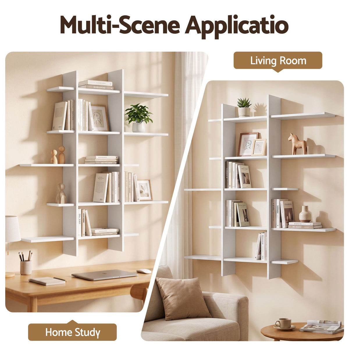 Artiss 15-Section Floating Wall Shelf, White, 116x18x129cm E1 PB Board