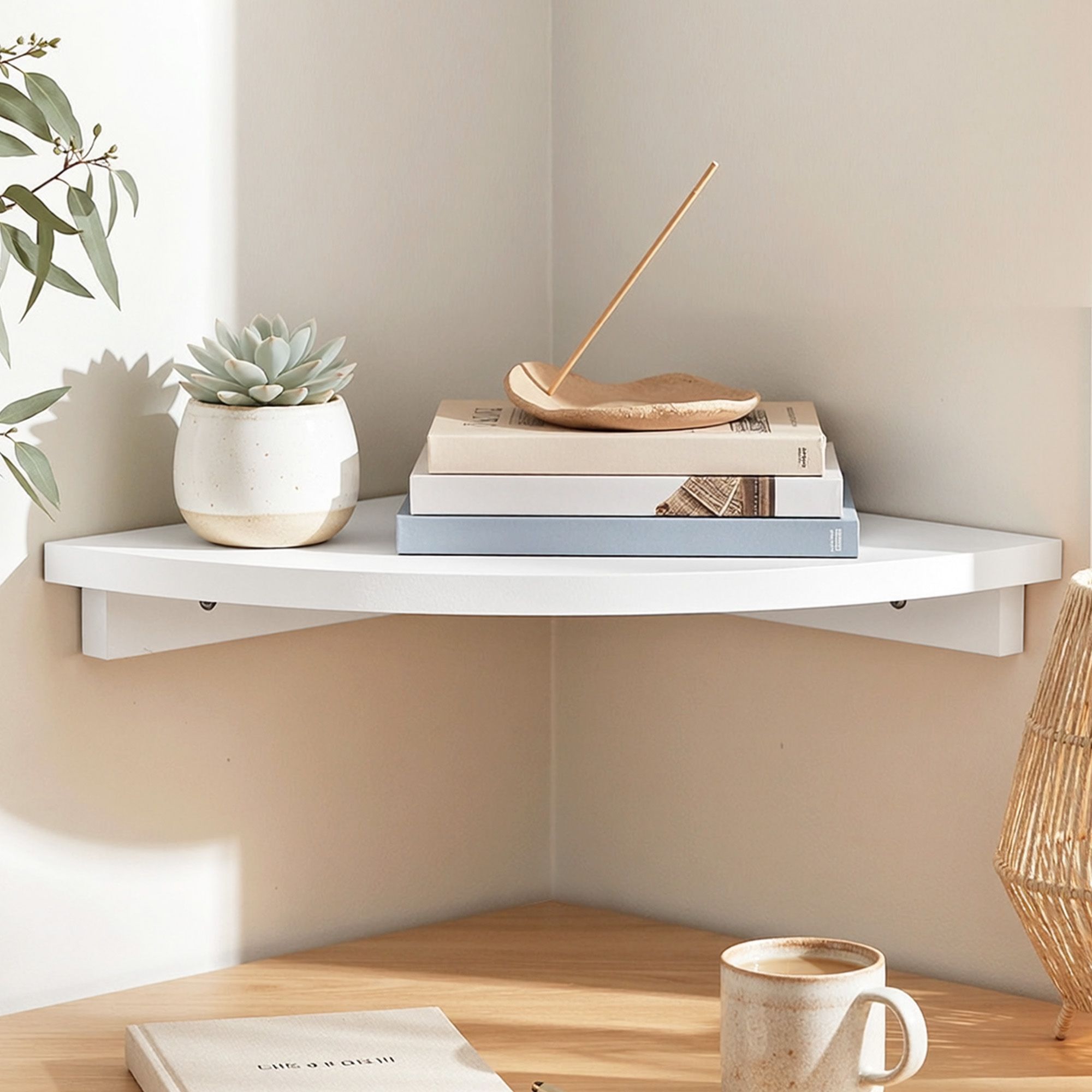 Corner Floating Wall Shelf – 25cm Wall‑Mounted Display Rack White (1pc)