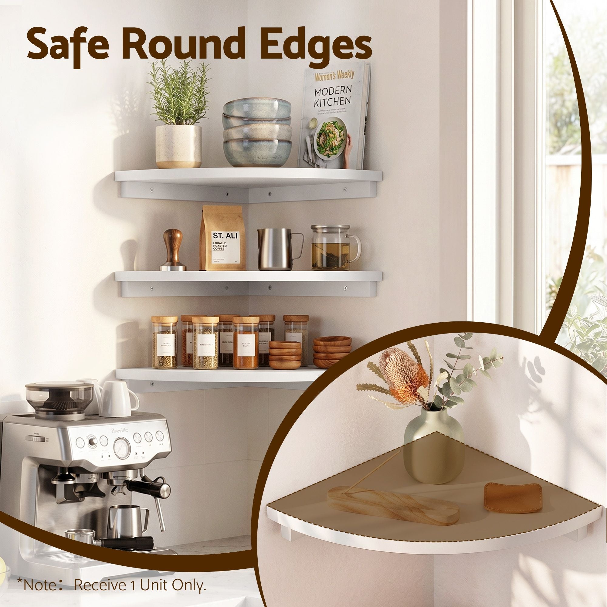 Corner Floating Wall Shelf – 25cm Wall‑Mounted Display Rack White (1pc)