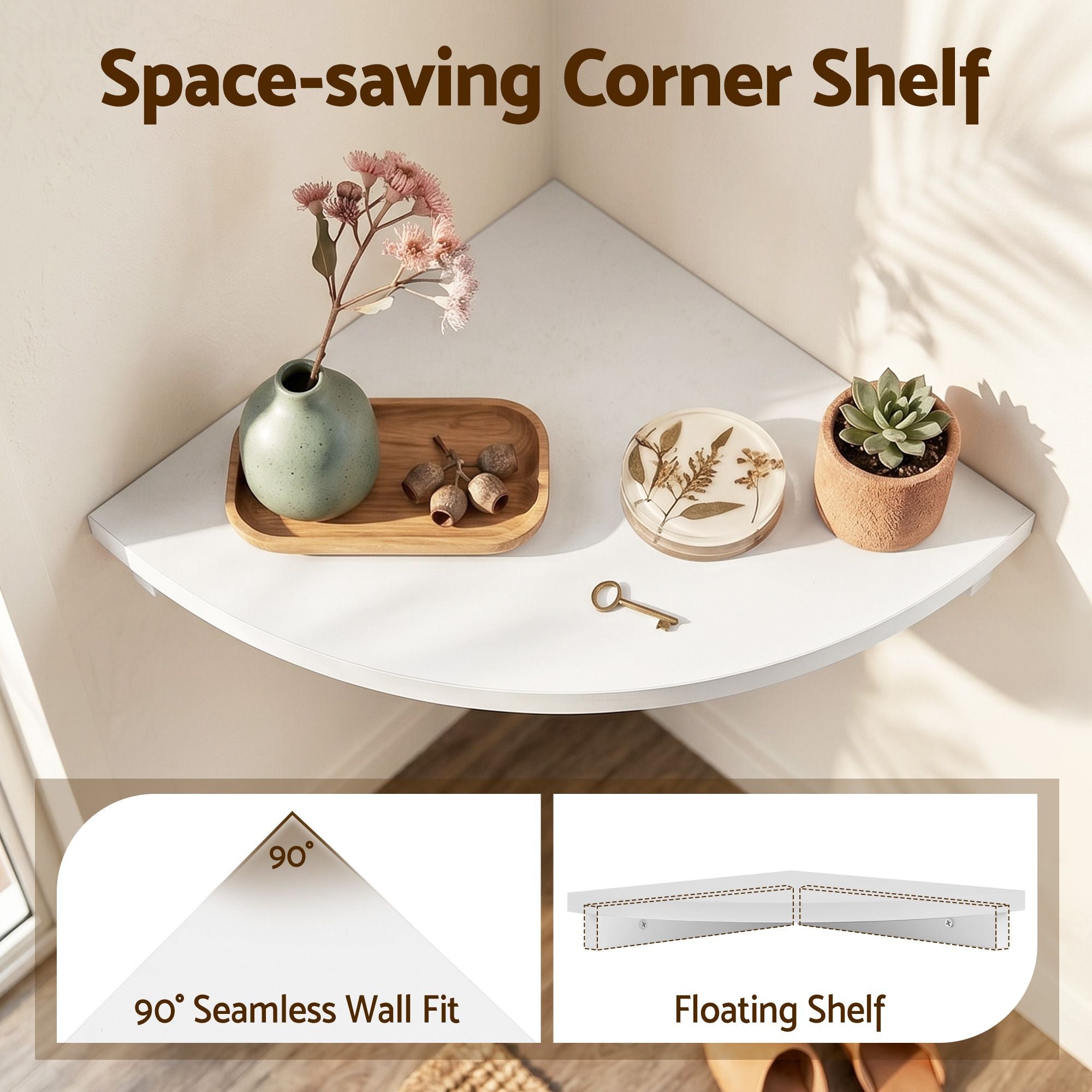 Corner Floating Wall Shelf – 25cm Wall‑Mounted Display Rack White (1pc)
