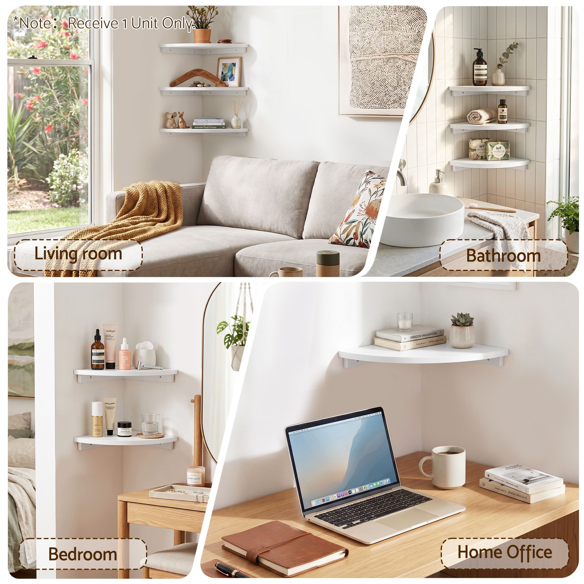 Corner Floating Wall Shelf – 25cm Wall‑Mounted Display Rack White (1pc)
