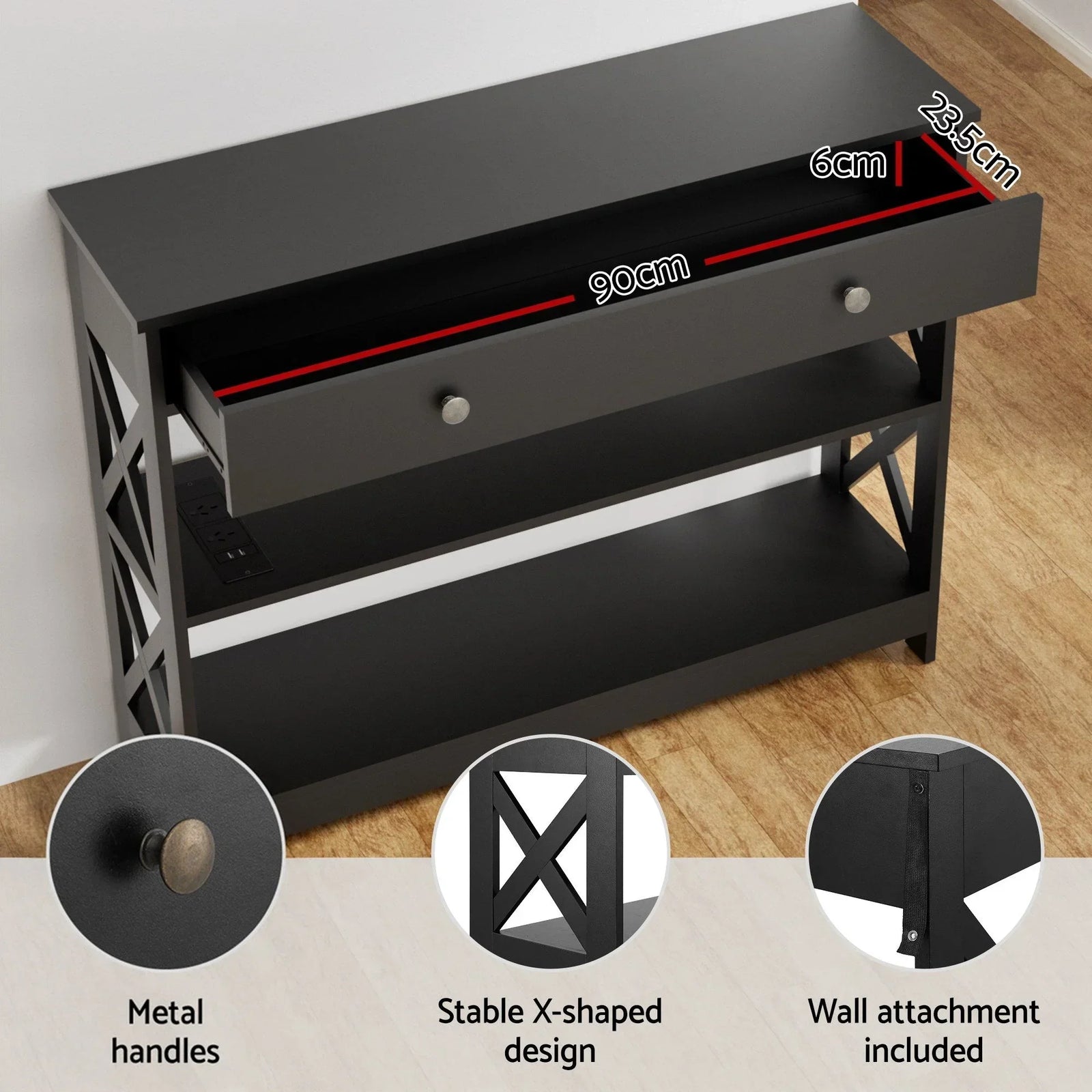 2‑Piece Entryway Set – Console Table w/ Charging & Shoe Cabinet, Black