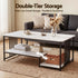 Artiss Coffee Table 100cm Faux Marble Finish Center Table 2-Tier Storage White&Black