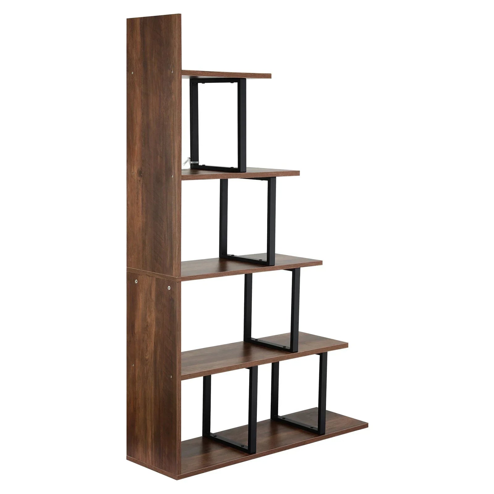 Artiss 5‑Tier Ladder Bookshelf – L‑Shaped Display Rack, Metal Frame, Black/Walnut