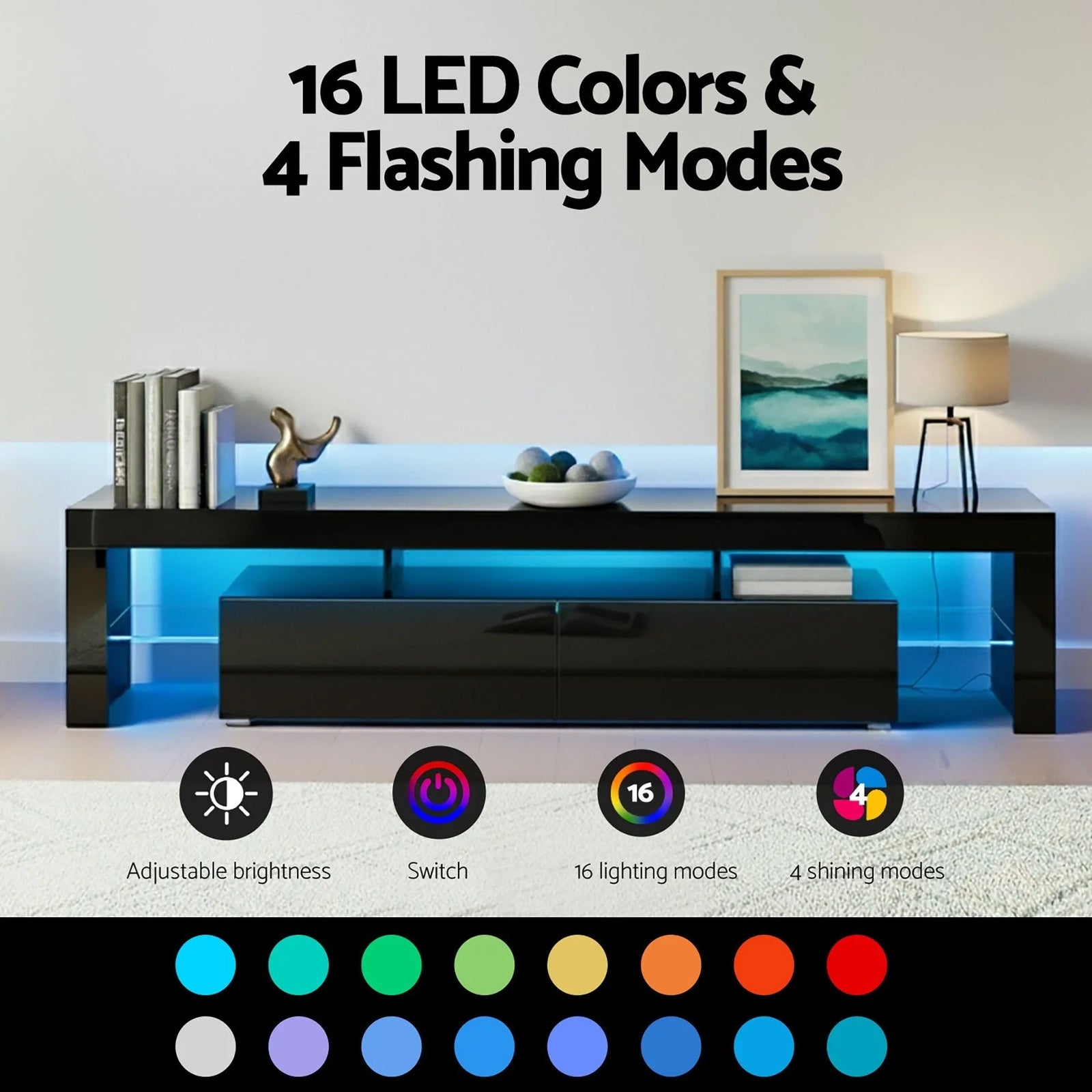 LED TV Unit & Coffee Table Set – 189cm Black High‑Gloss RGB Furniture