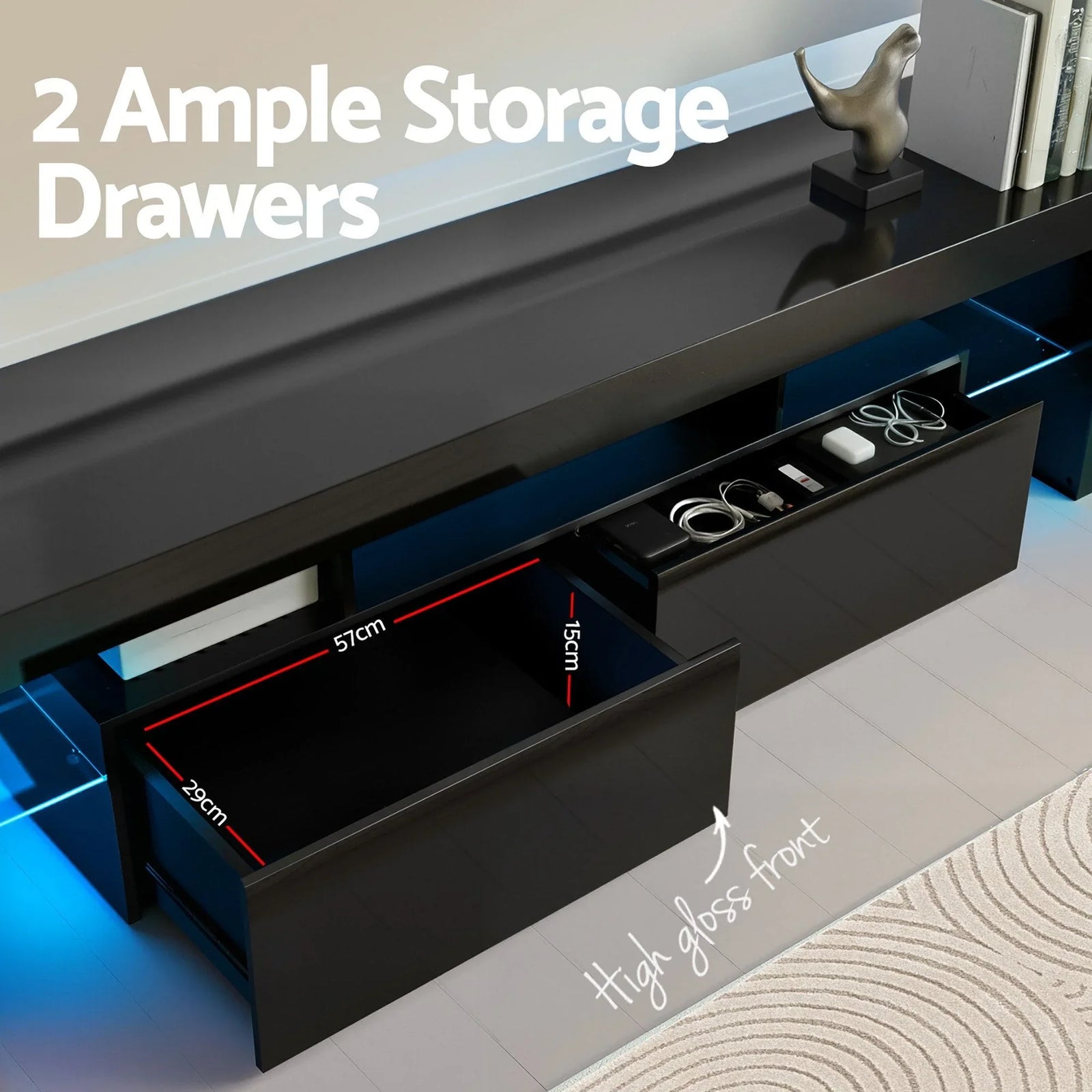 LED TV Unit & Coffee Table Set – 189cm Black High‑Gloss RGB Furniture