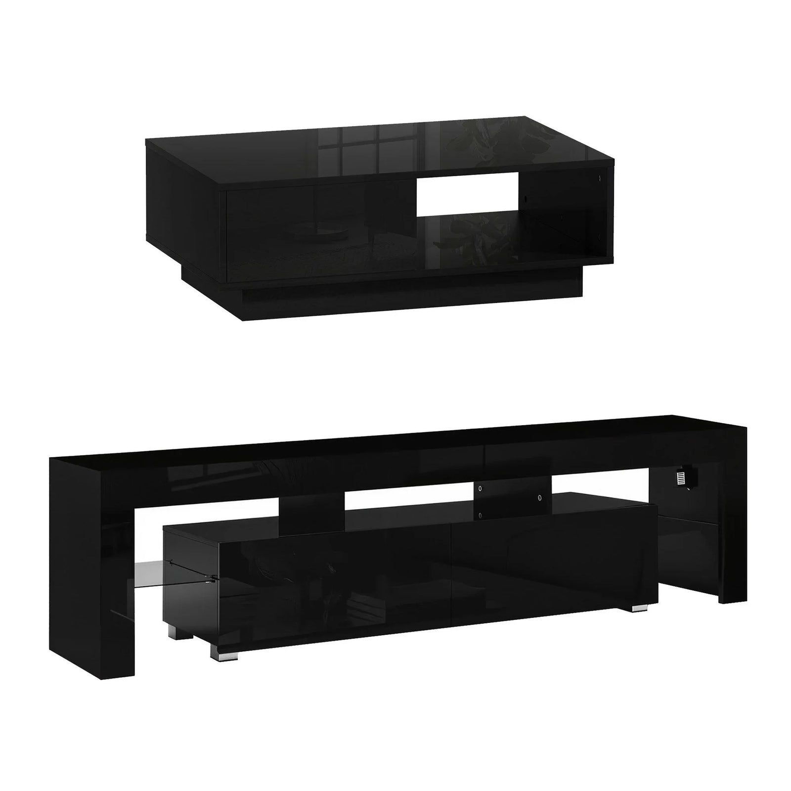 LED TV Unit & Coffee Table Set – 189cm Black High‑Gloss RGB Furniture