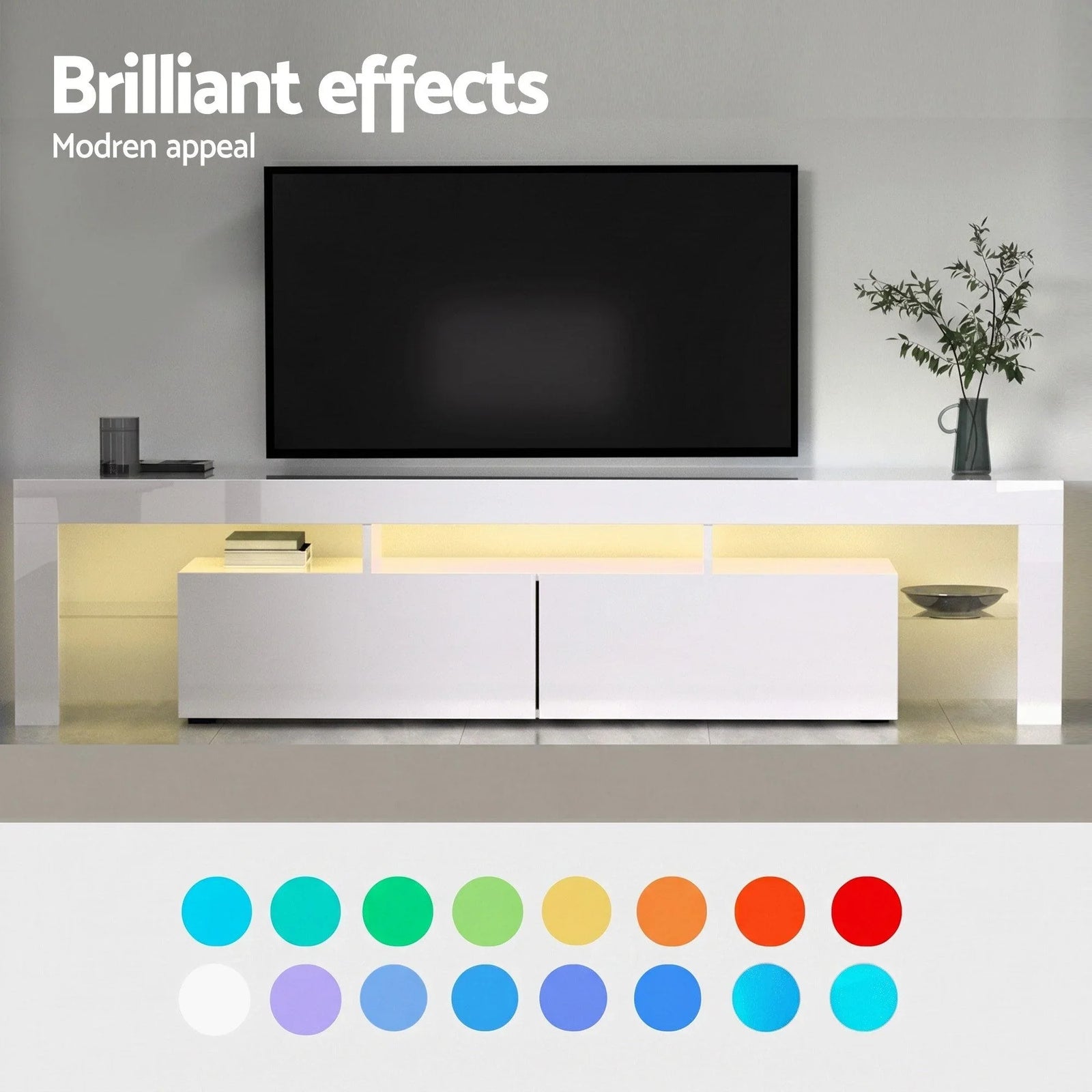 LED TV Unit & Coffee Table Set – 189cm White High‑Gloss RGB Furniture