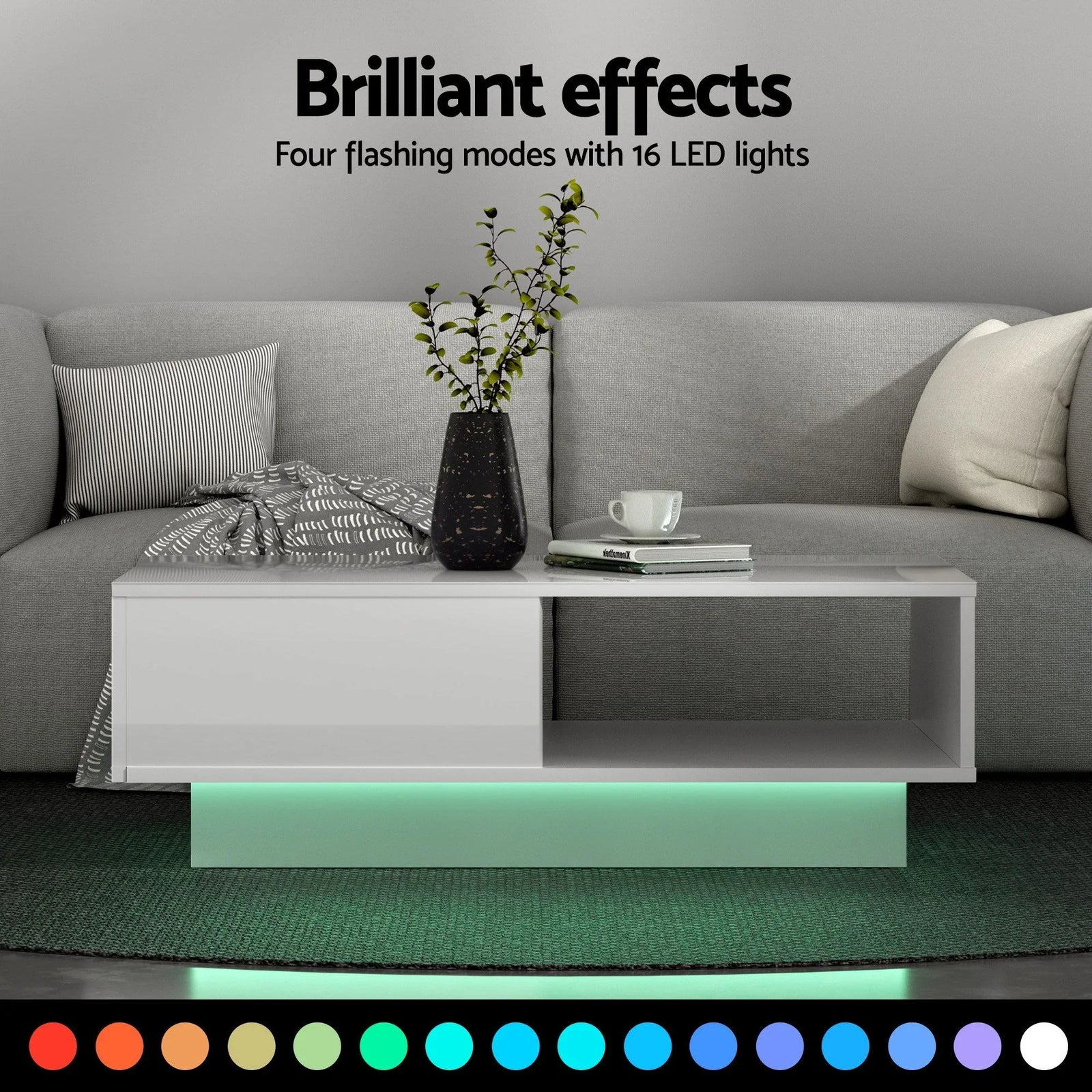 LED TV Unit & Coffee Table Set – 189cm White High‑Gloss RGB Furniture