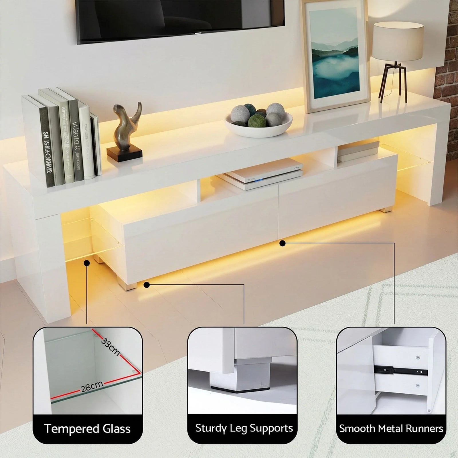 LED TV Unit & Coffee Table Set – 189cm White High‑Gloss RGB Furniture