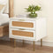 Artiss Rattan Bedside Table 2 Drawer White Pine Nightstand Storage Cabinet