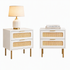 2x Rattan Bedside Table 2 Drawers White