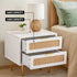 2x Rattan Bedside Table 2 Drawers White