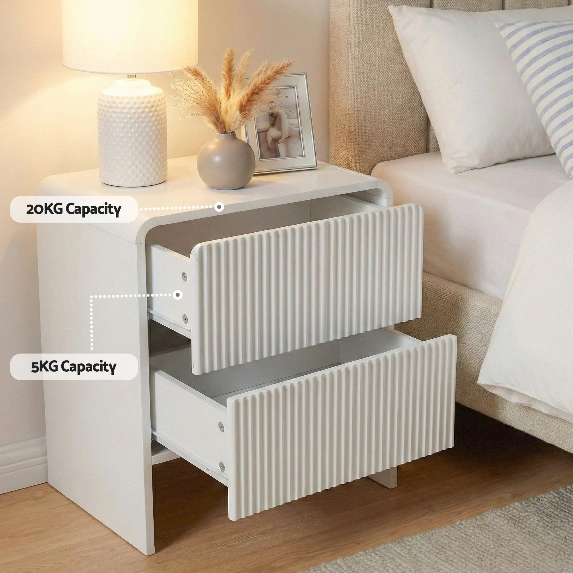 Bedside Table 2 Drawers - Beige