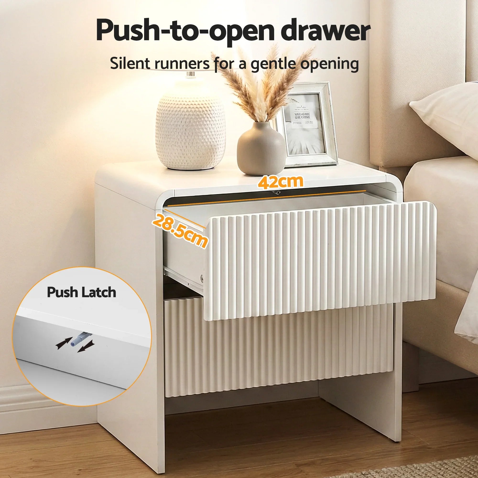 Bedside Table 2 Drawers - Beige