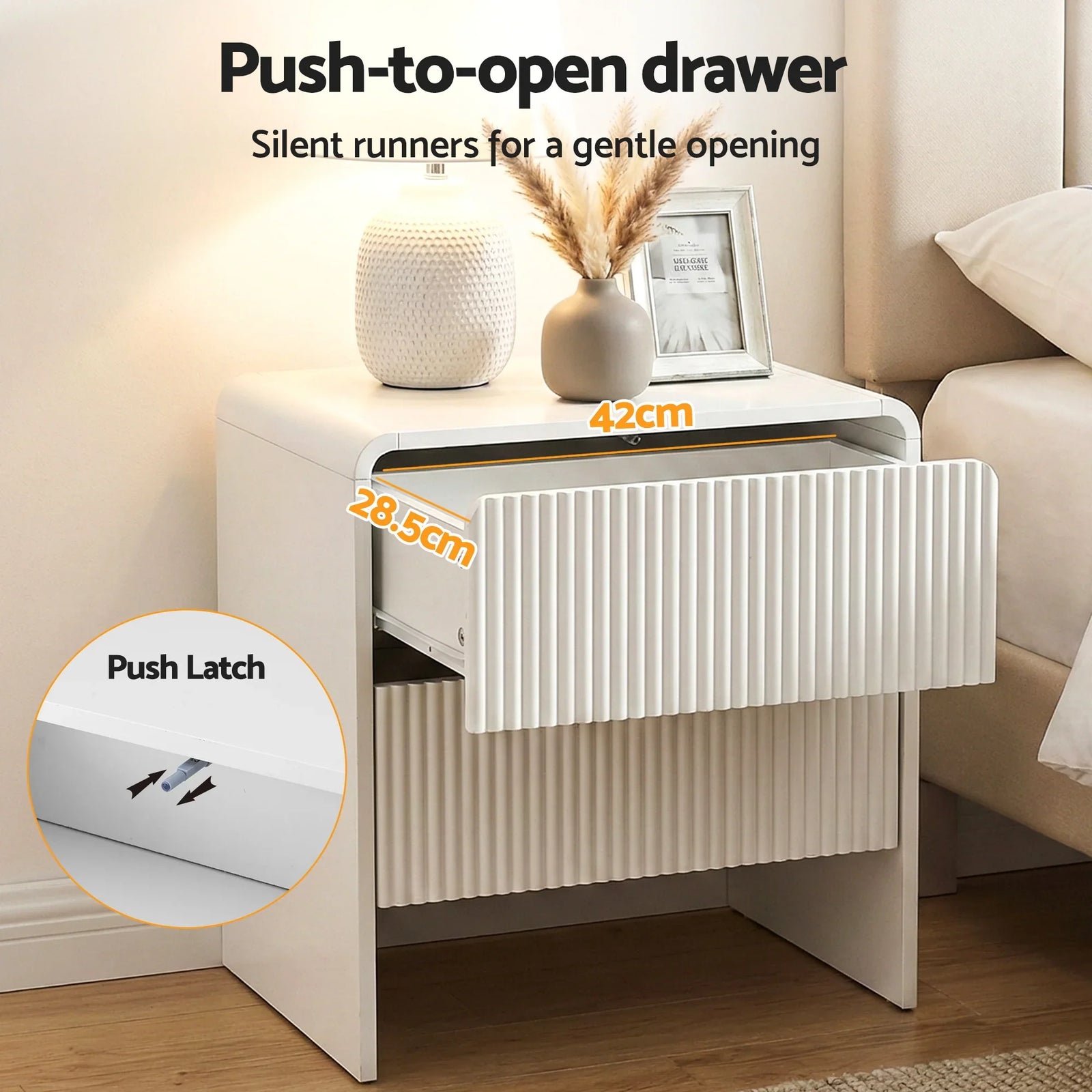 Bedside Table 2 Drawers - Beige