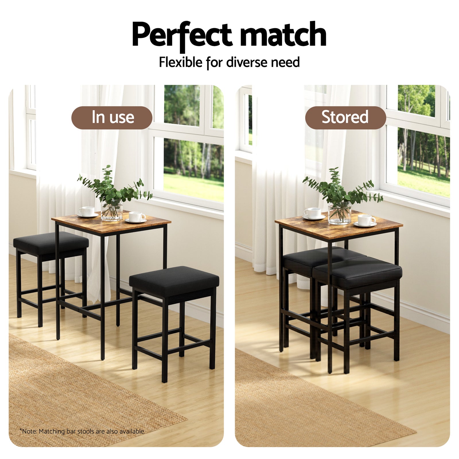 Bar Table Counter Kitchen Dining Desk Pub 60x92cm Vintage Metal Walnut