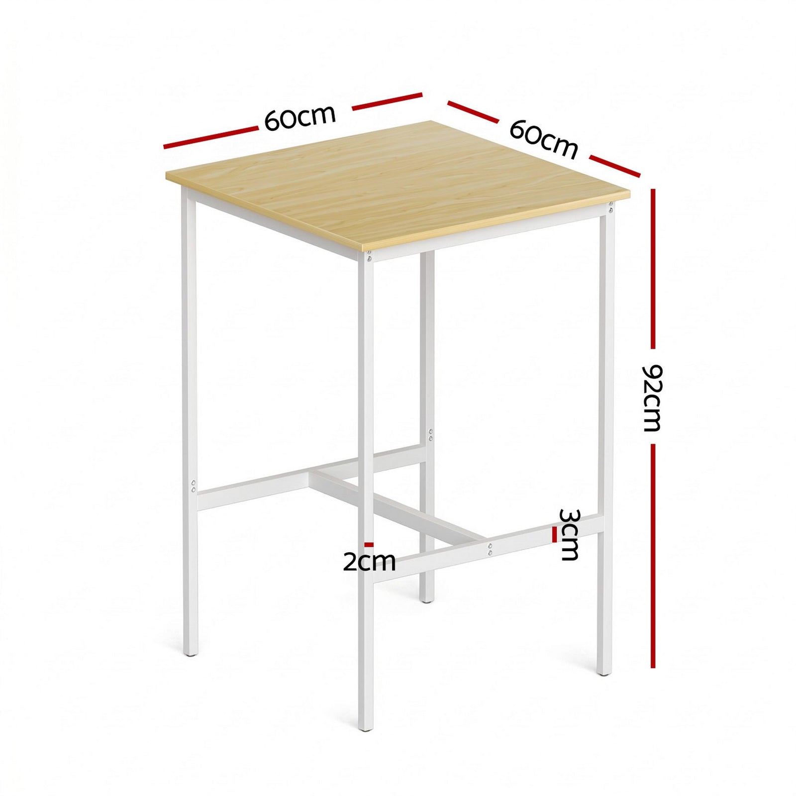 Bar Table – 60x92cm Counter Height Square Dining Desk, Pine/White