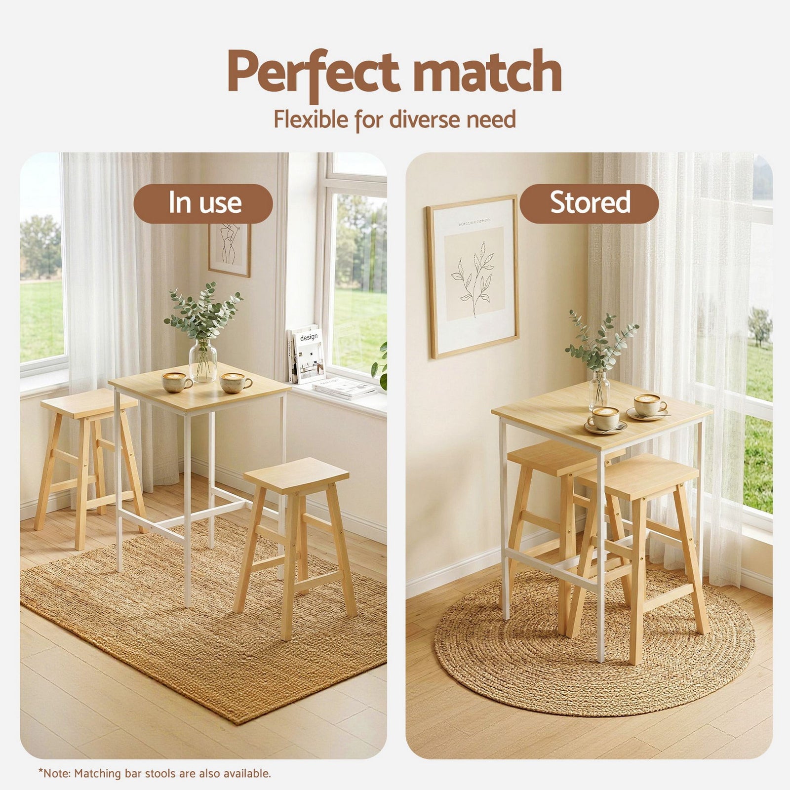 Bar Table – 60x92cm Counter Height Square Dining Desk, Pine/White