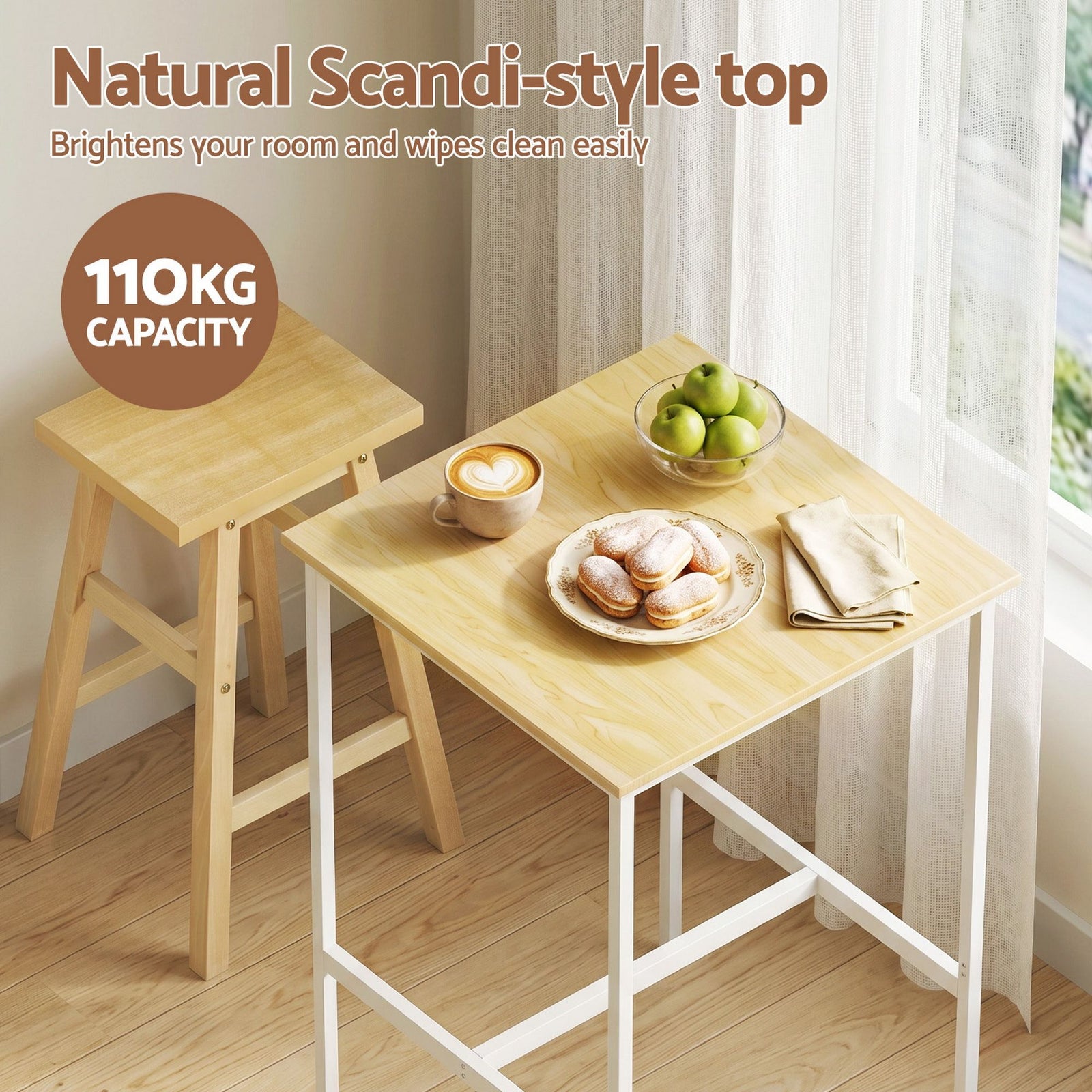 Bar Table – 60x92cm Counter Height Square Dining Desk, Pine/White
