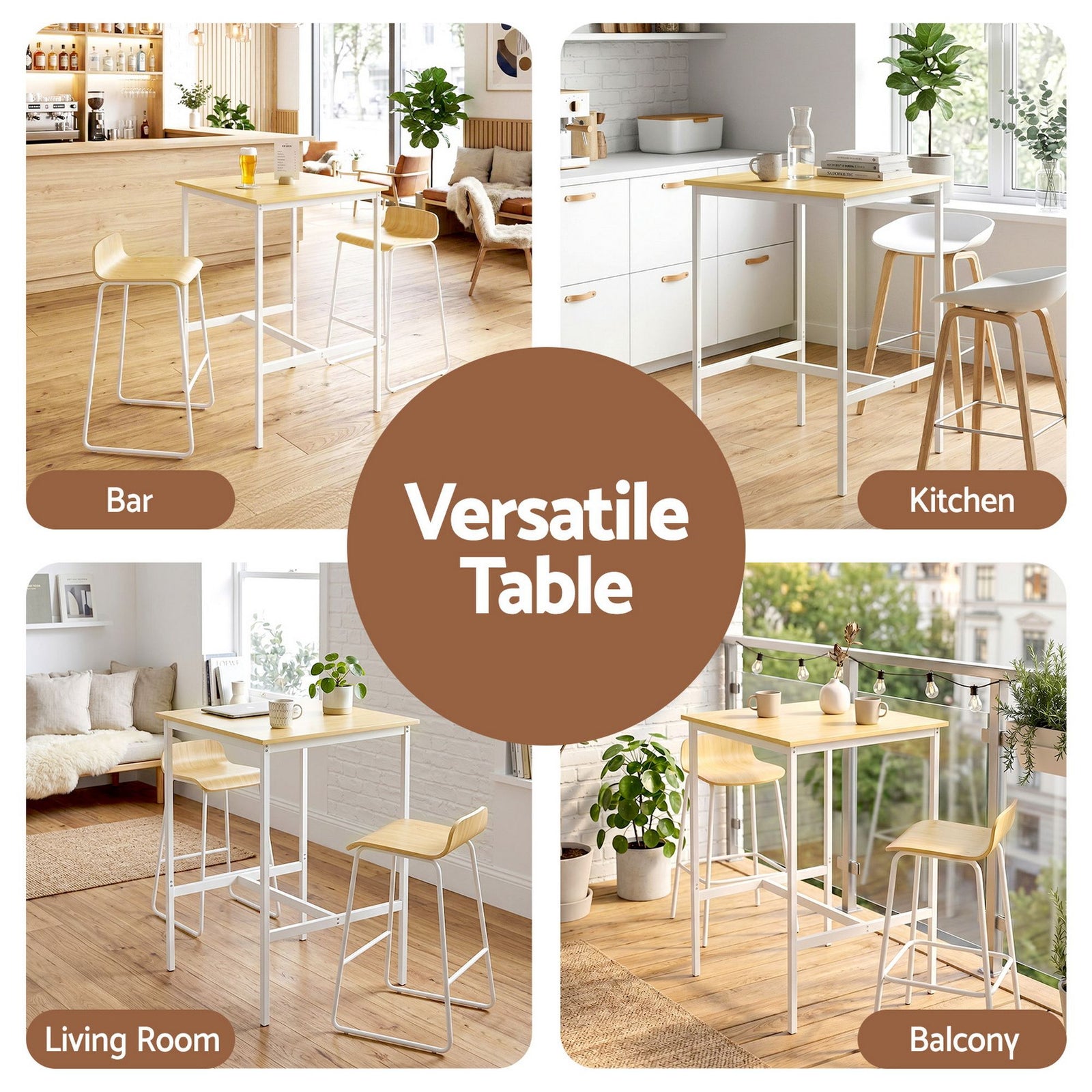 Bar Table – 60x92cm Counter Height Square Dining Desk, Pine/White