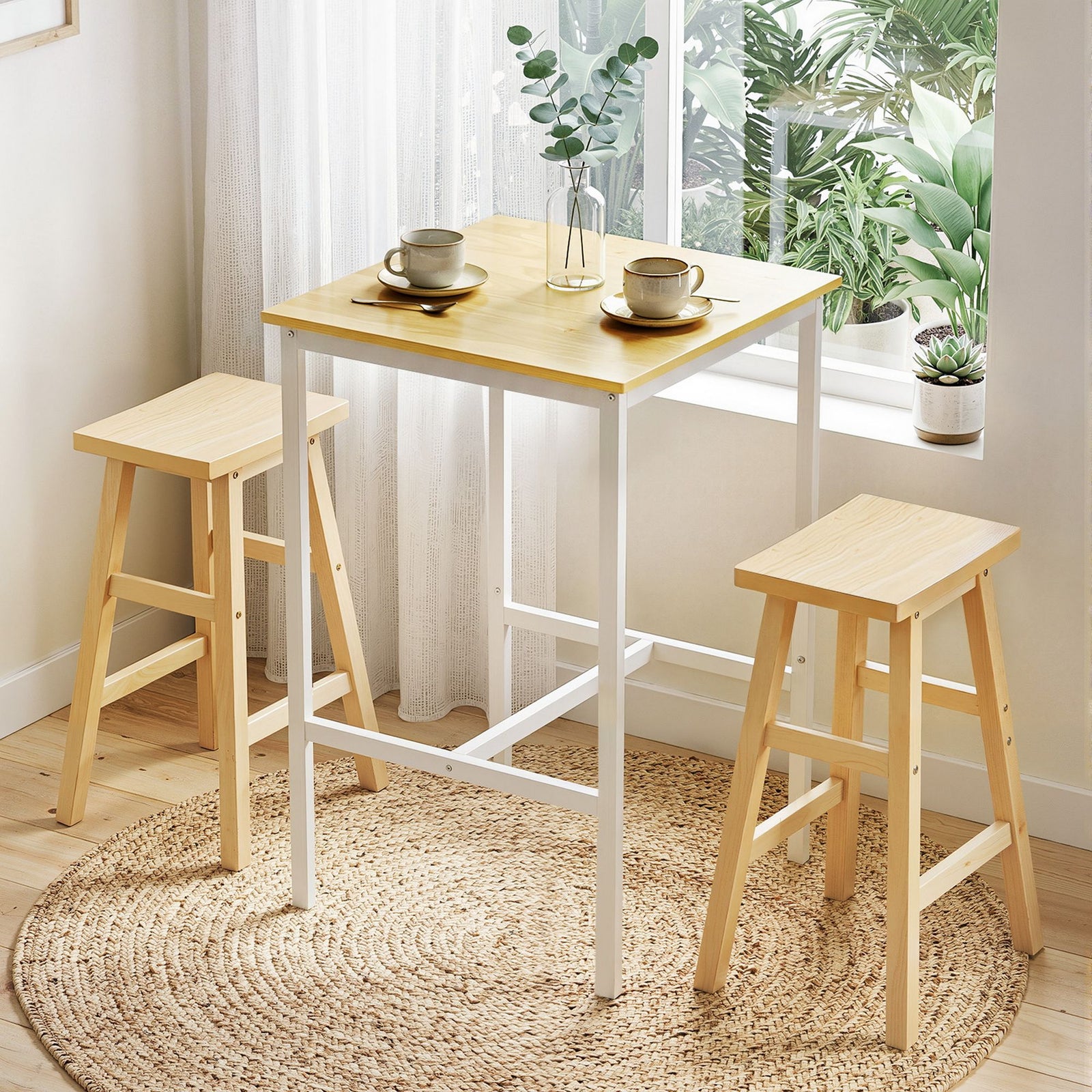 Bar Table – 60x92cm Counter Height Square Dining Desk, Pine/White