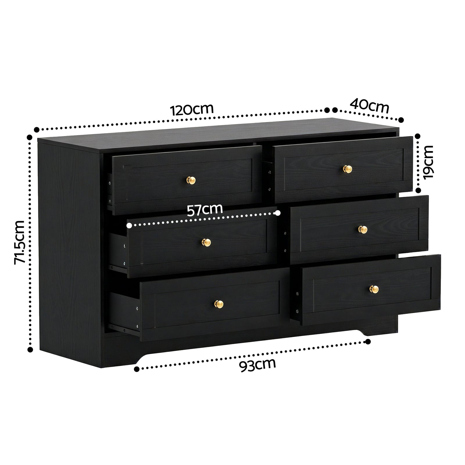 6 Chest of Drawers Tallboy Cabinet - LEIF Black