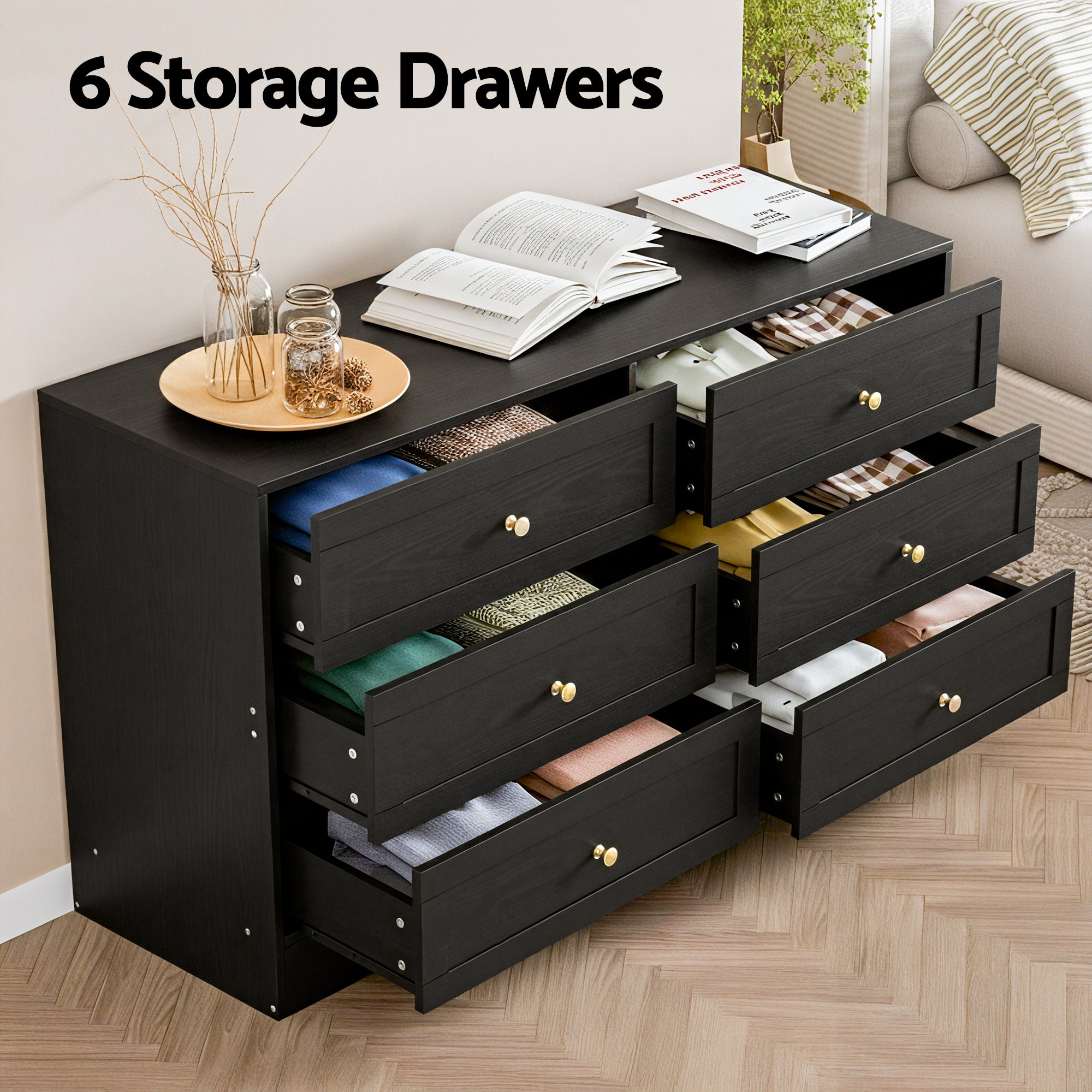 6 Chest of Drawers Tallboy Cabinet - LEIF Black