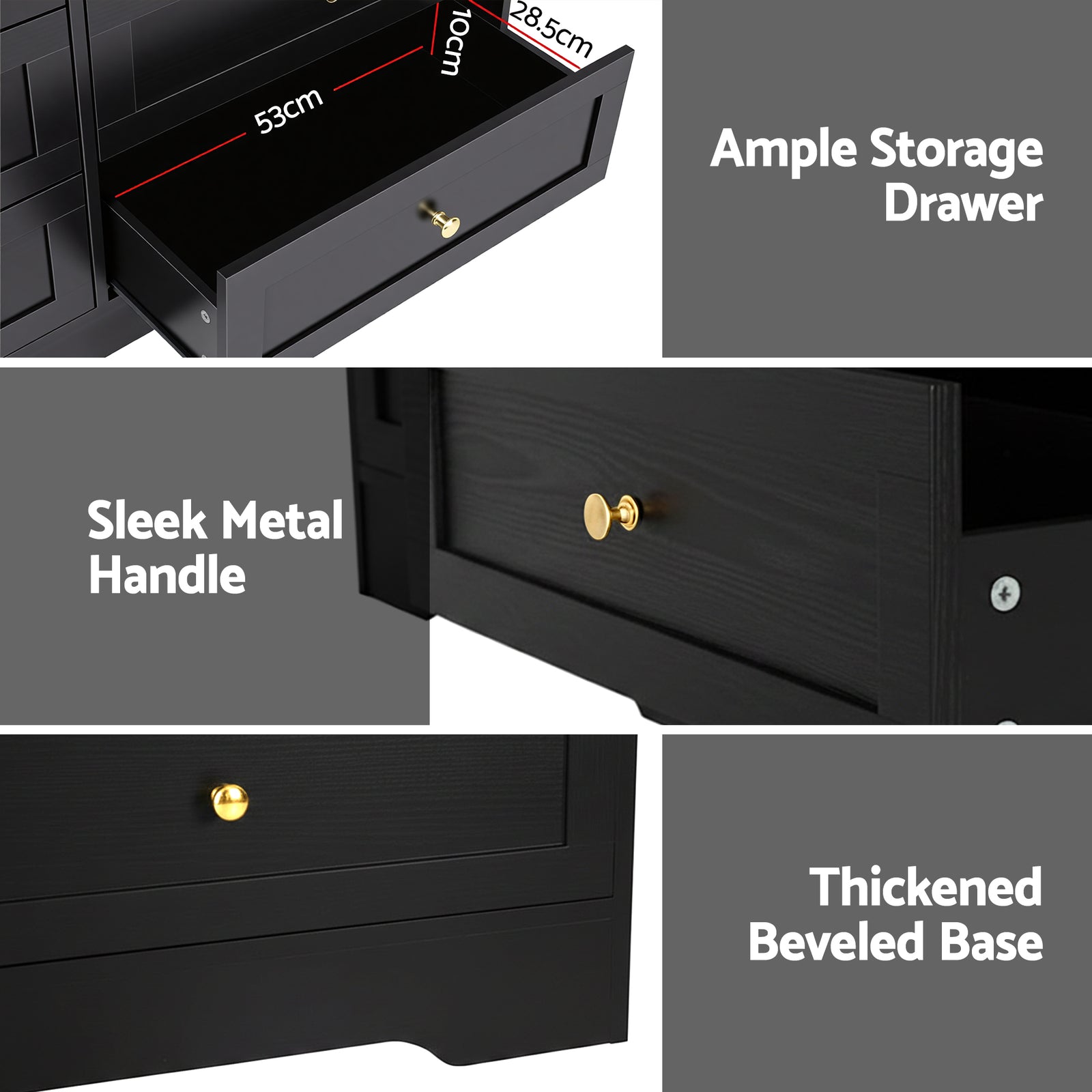 6 Chest of Drawers Tallboy Cabinet - LEIF Black