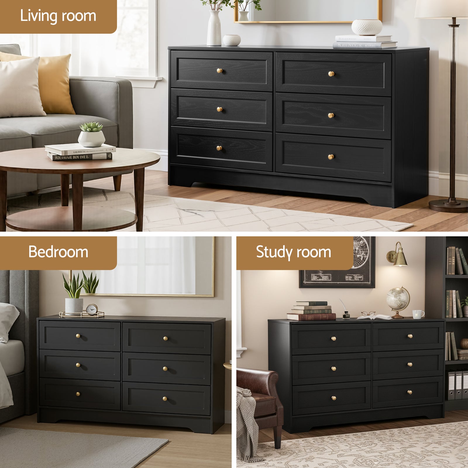 6 Chest of Drawers Tallboy Cabinet - LEIF Black