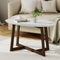 Oval Coffee Table Marble Effect White Walnut Living Room