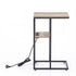 C-Shaped End Table Charging Station 2-Tier Side Coffee Table Bedside Wood
