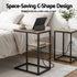 C-Shaped End Table Charging Station 2-Tier Side Coffee Table Bedside Wood