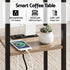 C-Shaped End Table Charging Station 2-Tier Side Coffee Table Bedside Wood